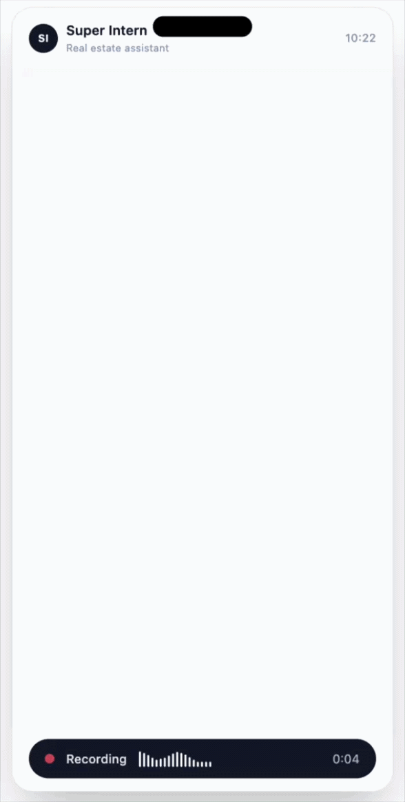 SuperIntern voice assistant recording a command on mobile